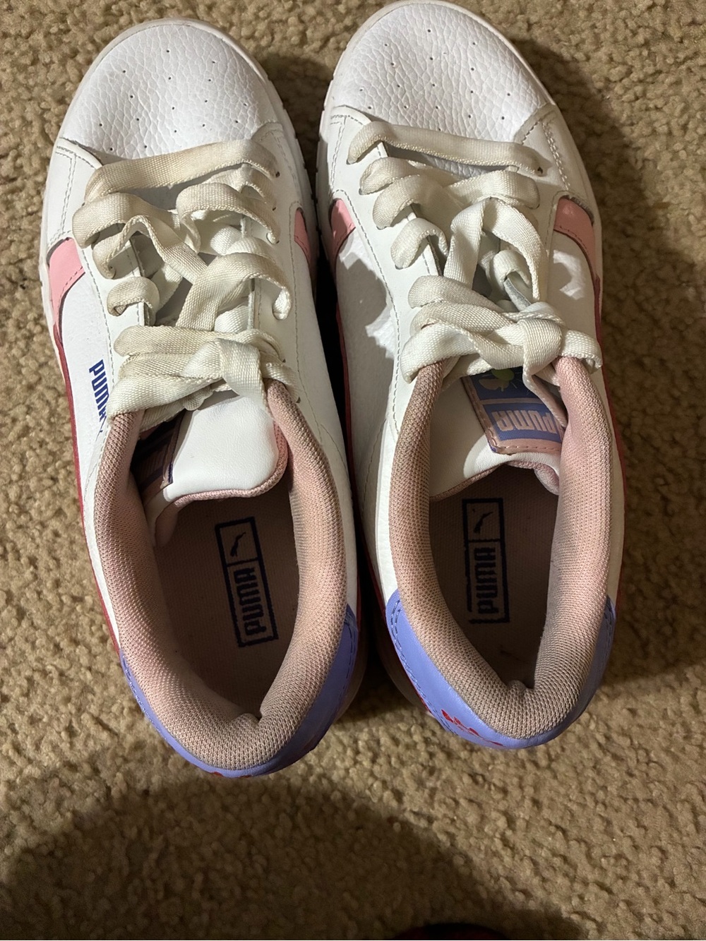 Puma White Sneakers with Pink and Lavender Accents